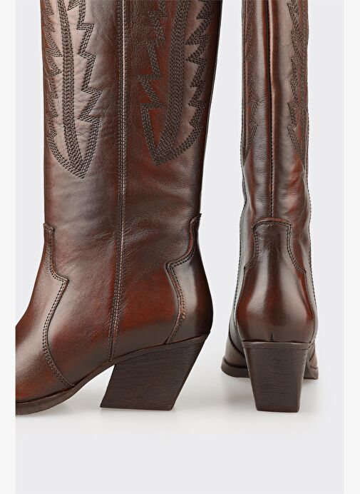 Kahve Deri Kadın Western Çizme - Görsel 5