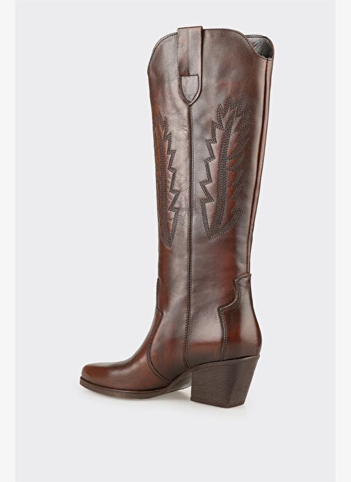 Kahve Deri Kadın Western Çizme - Görsel 4