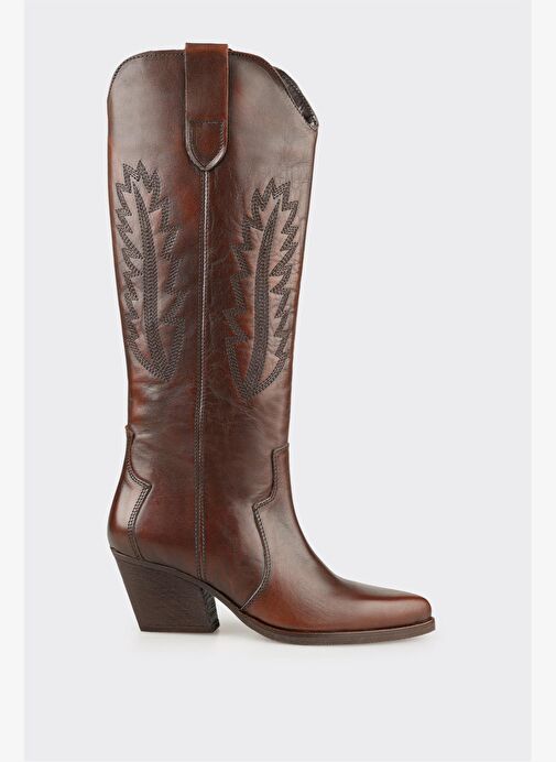 Kahve Deri Kadın Western Çizme - Görsel 2