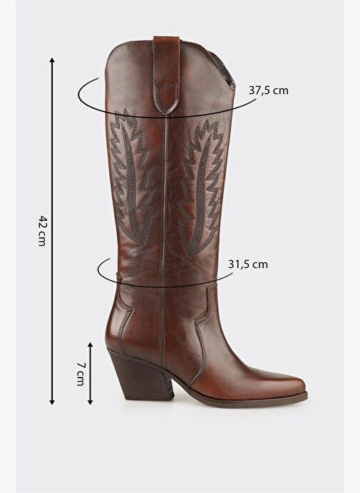 Kahve Deri Kadın Western Çizme - Görsel 6