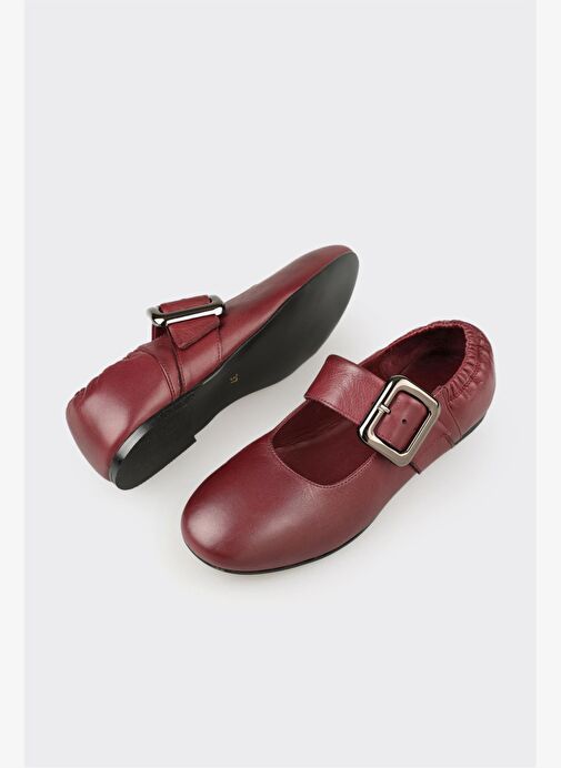 Bordo Deri Kadın Günlük Ayakkabı - Görsel 4