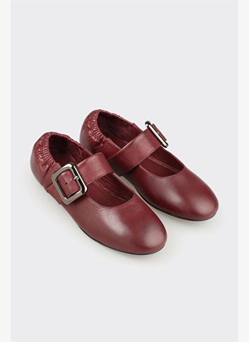 Bordo Deri Kadın Günlük Ayakkabı - Görsel 3