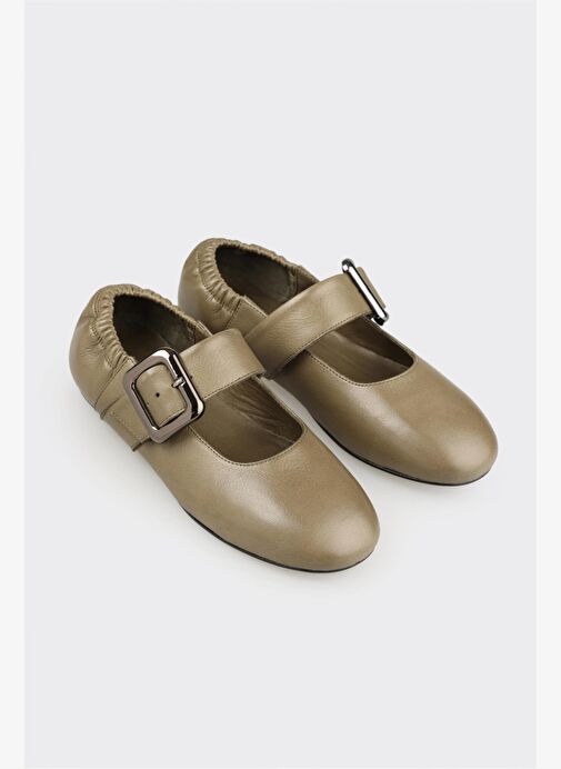 Haki Deri Kadın Günlük Ayakkabı - Görsel 3