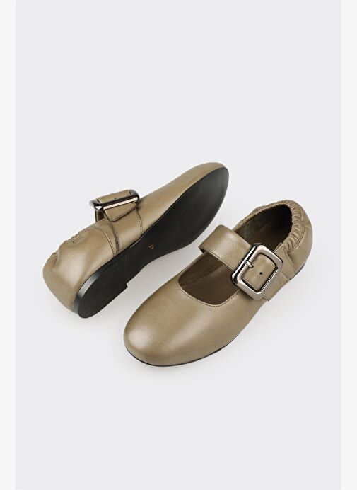 Haki Deri Kadın Günlük Ayakkabı - Görsel 4
