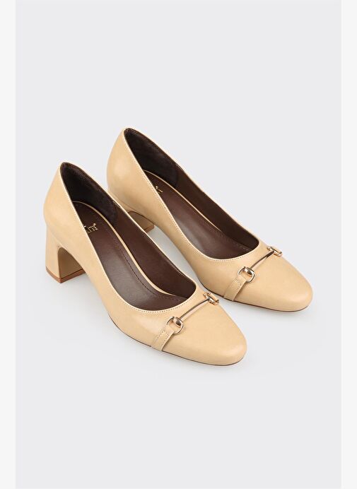Bej Kadın Orta Topuk Ayakkabı - Görsel 3