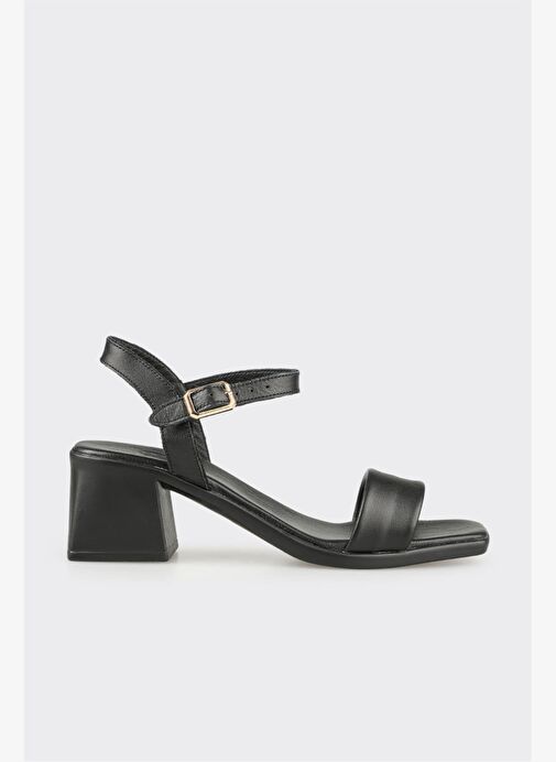 Siyah Deri Kadın Topuklu Sandalet - Görsel 2