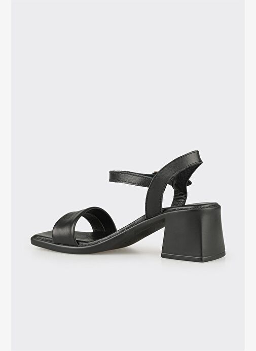 Siyah Deri Kadın Topuklu Sandalet - Görsel 4