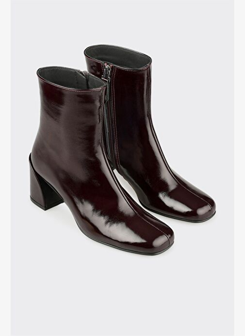 Bordo Deri Kadın Klasik Bot - Görsel 3