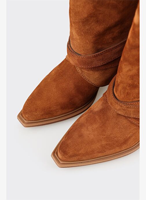 Taba Deri Kadın Western Çizme - Görsel 5