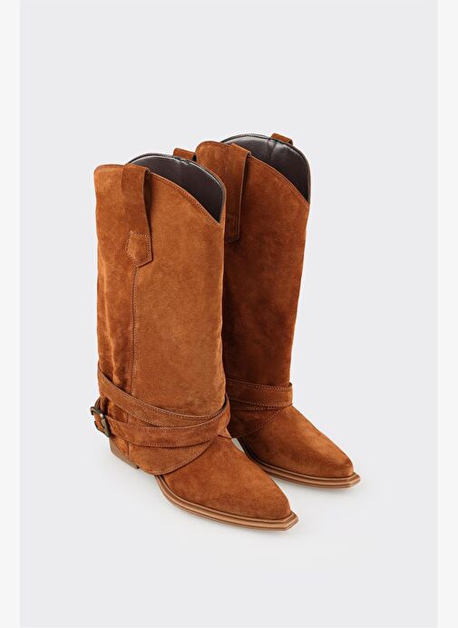 Taba Deri Kadın Western Çizme - Görsel 3