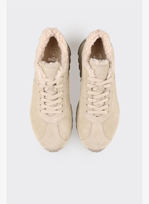 Bej Deri Kadın Spor Ayakkabı - Görsel 5