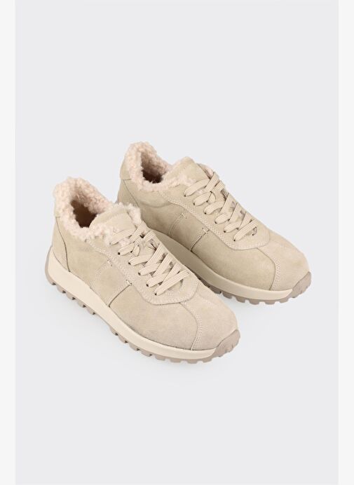 Bej Deri Kadın Spor Ayakkabı - Görsel 3