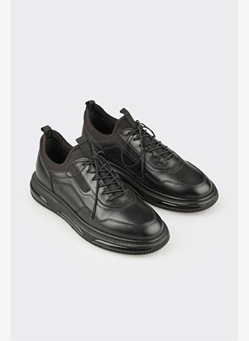 Siyah Deri Erkek Spor Ayakkabı - Görsel 3