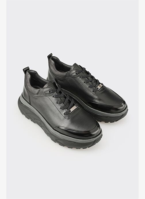 Siyah Deri Erkek Spor Ayakkabı - Görsel 3