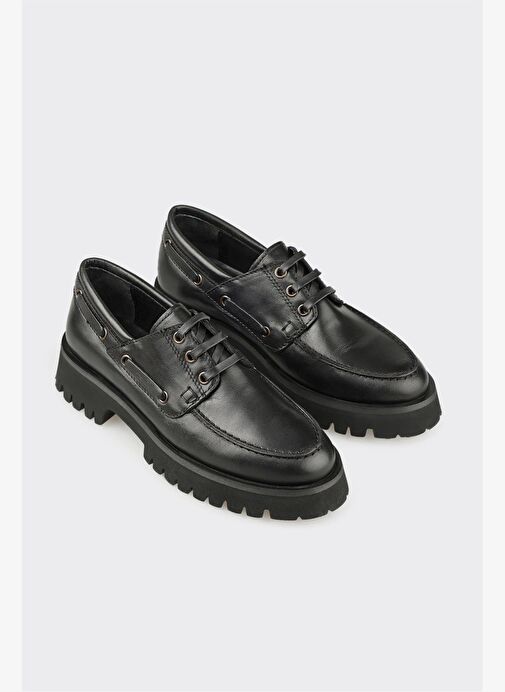 Siyah Deri Kadın Günlük Ayakkabı - Görsel 3