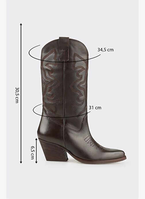 Kahve Deri Kadın Western Çizme - Görsel 6