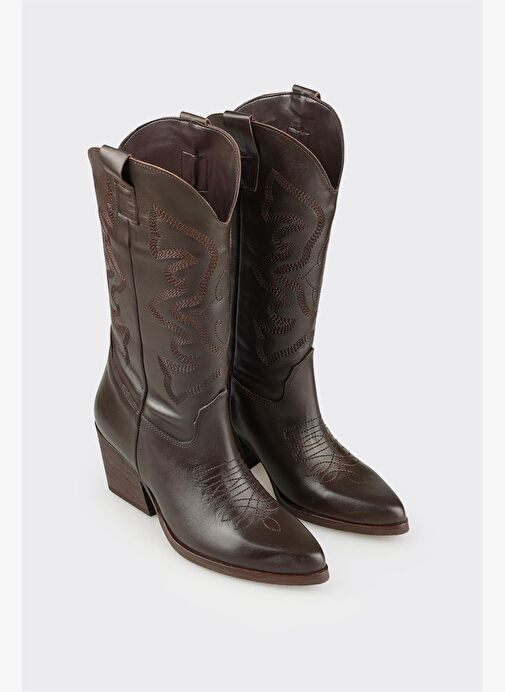 Kahve Deri Kadın Western Çizme - Görsel 3