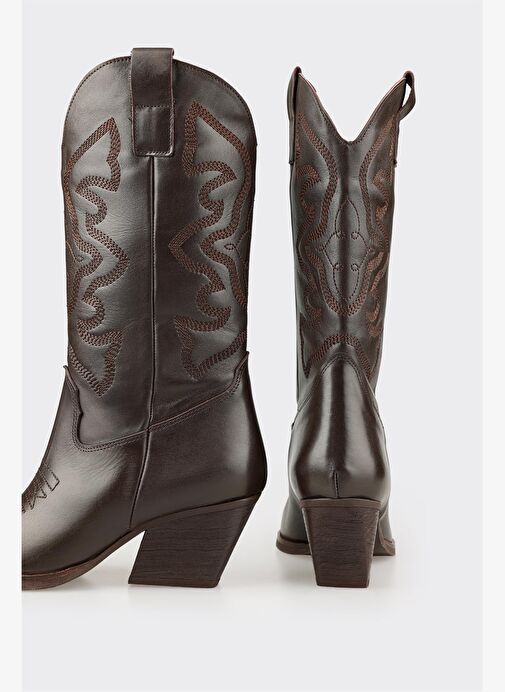 Kahve Deri Kadın Western Çizme - Görsel 5