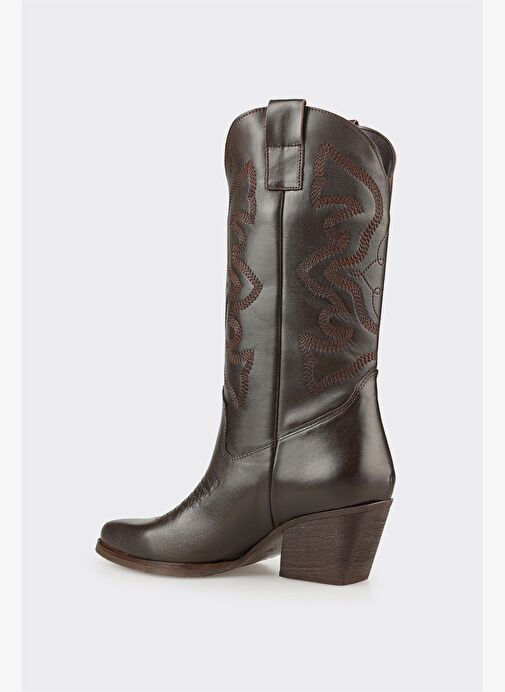 Kahve Deri Kadın Western Çizme - Görsel 4