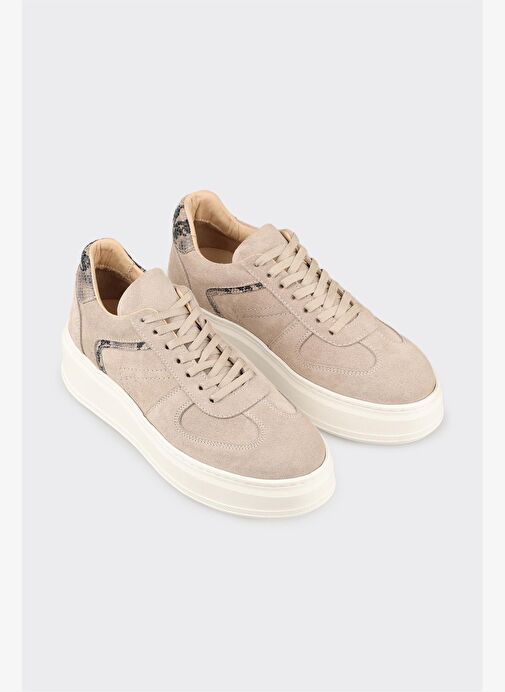 Bej Deri Kadın Spor Ayakkabı - Görsel 3