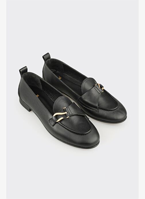 Siyah Deri Kadın Loafer - Görsel 3
