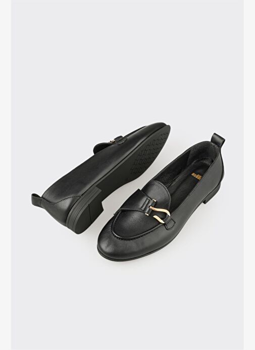 Siyah Deri Kadın Loafer - Görsel 4