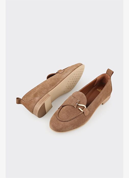 Kahve Deri Kadın Loafer - Görsel 4