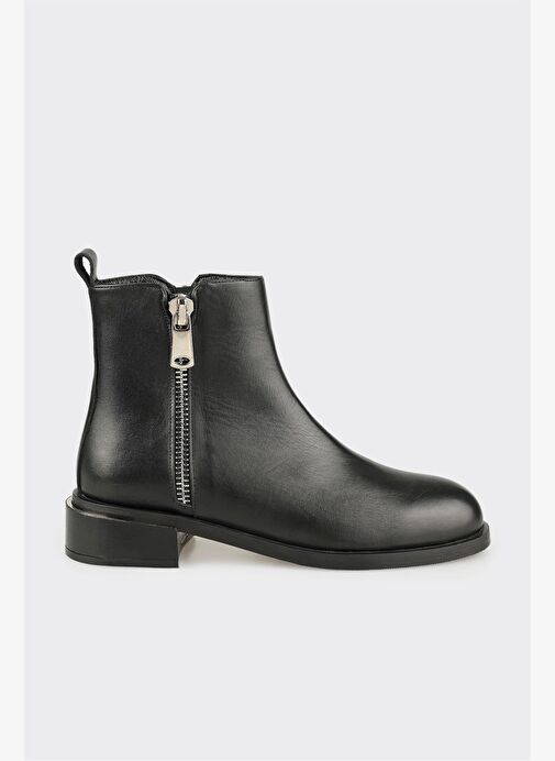 Siyah Deri Kadın Klasik Bot - Görsel 2