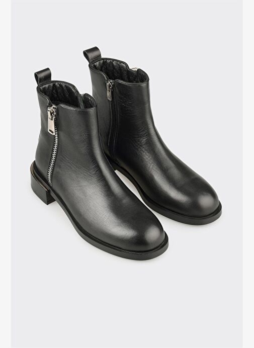 Siyah Deri Kadın Klasik Bot - Görsel 3