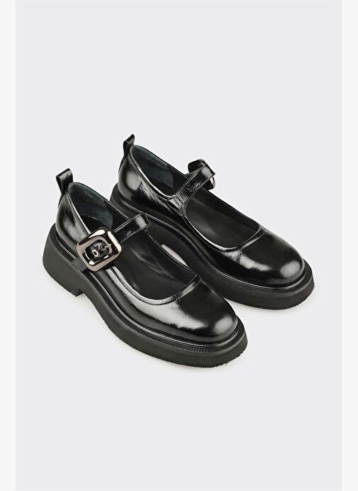 Siyah Deri Kadın Günlük Ayakkabı - Görsel 3