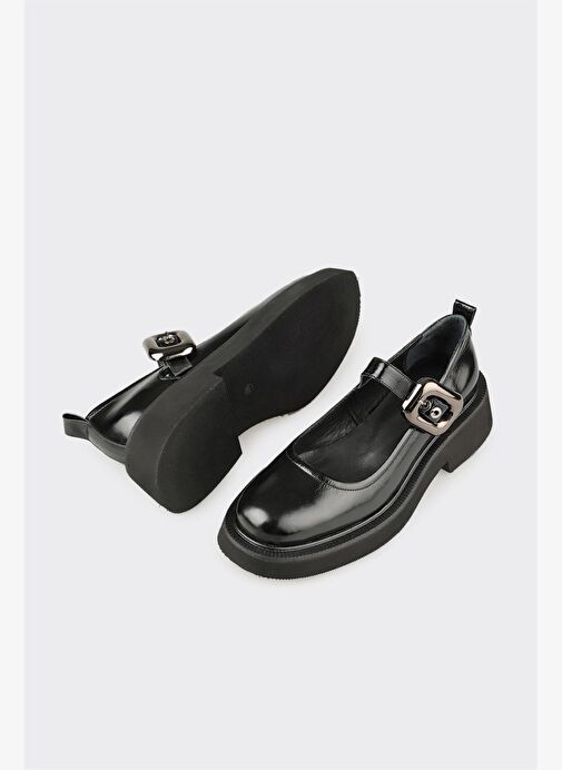 Siyah Deri Kadın Günlük Ayakkabı - Görsel 4