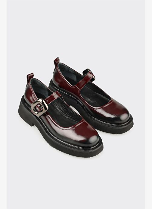 Bordo Deri Kadın Günlük Ayakkabı - Görsel 3