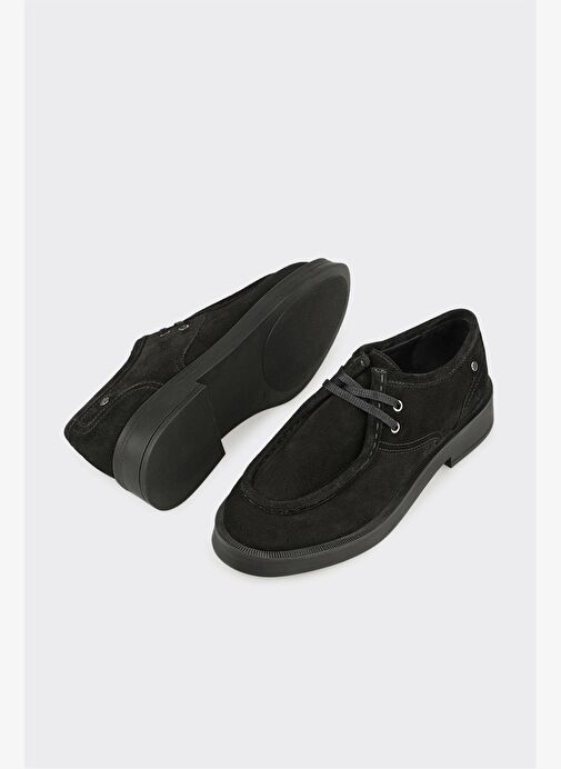 Siyah Deri Kadın Günlük Bağcıklı Ayakkabı - Görsel 4