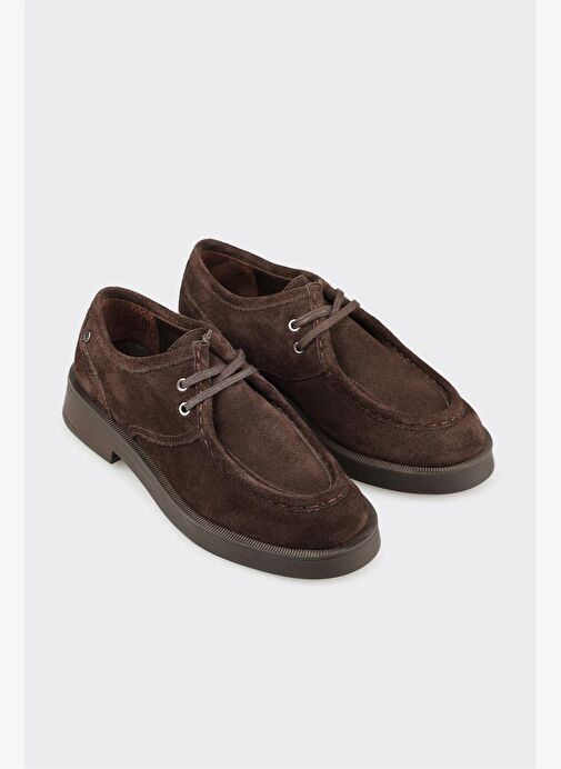 Kahve Deri Kadın Günlük Bağcıklı Ayakkabı - Görsel 3