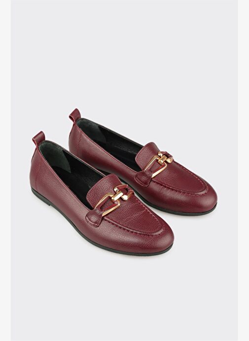 Bordo Deri Kadın Günlük Ayakkabı - Görsel 3