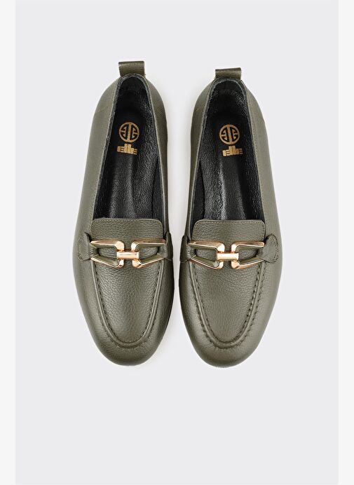 Haki Deri Kadın Günlük Ayakkabı - Görsel 5