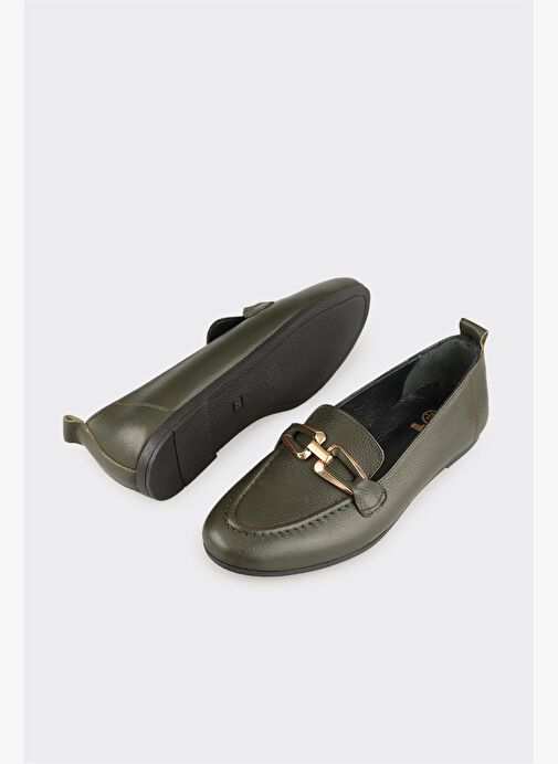 Haki Deri Kadın Günlük Ayakkabı - Görsel 4