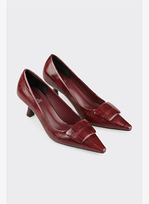 Bordo Kadın Orta Topuk Ayakkabı - Görsel 3