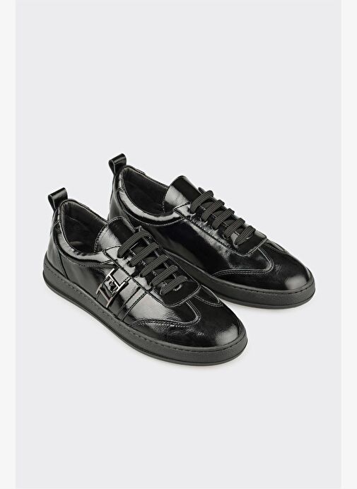 Siyah Deri Kadın Spor Ayakkabı - Görsel 3