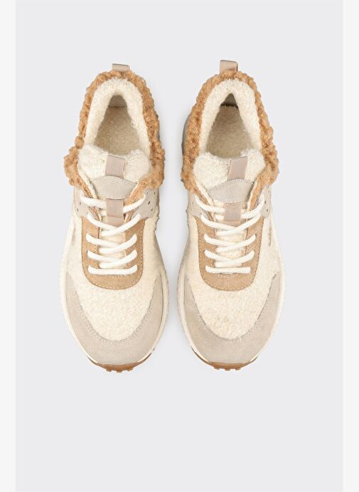Bej Deri Kadın Spor Ayakkabı - Görsel 5