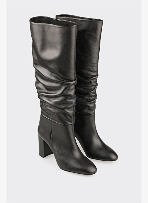 Siyah Deri Kadın Topuklu Çizme - Görsel 3