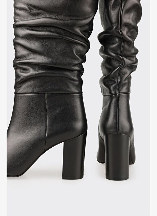 Siyah Deri Kadın Topuklu Çizme - Görsel 5