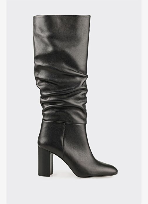 Siyah Deri Kadın Topuklu Çizme - Görsel 2