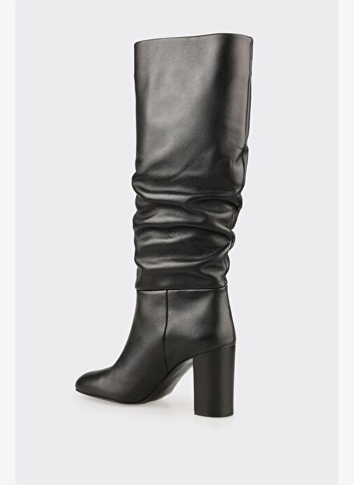 Siyah Deri Kadın Topuklu Çizme - Görsel 4