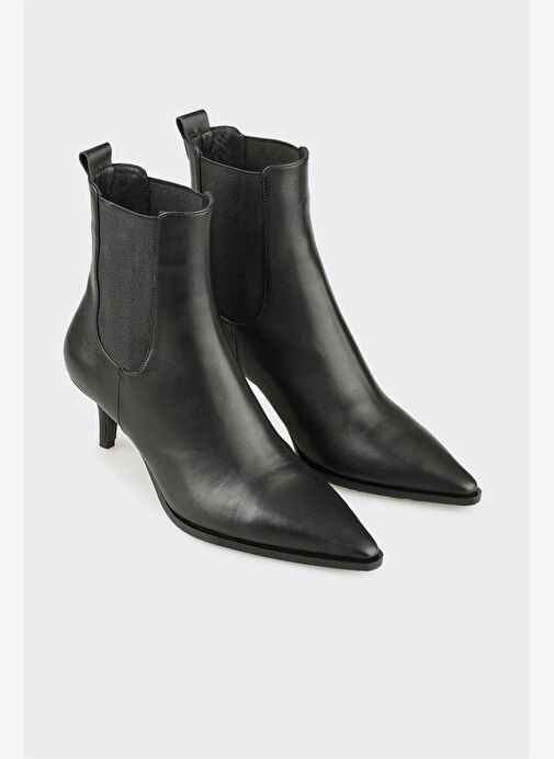 Siyah Deri Kadın Klasik Bot - Görsel 3