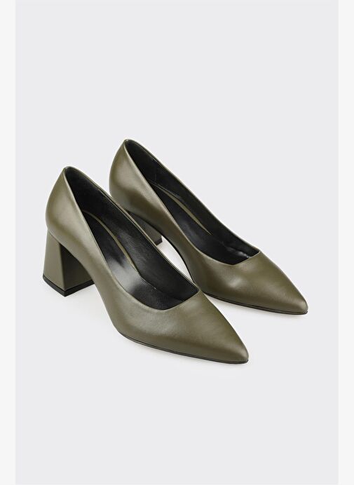 Haki Deri Kadın Stiletto - Görsel 3