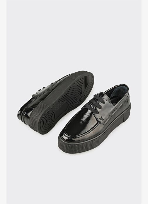 Siyah Deri Kadın Spor Ayakkabı - Görsel 4