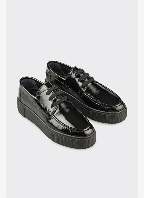 Siyah Deri Kadın Spor Ayakkabı - Görsel 3