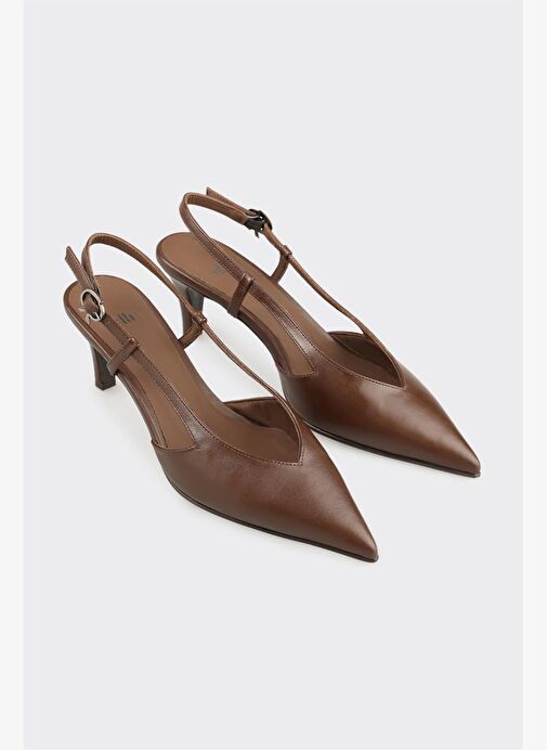 Kahve Deri Kadın Topuklu Ayakkabı - Görsel 3