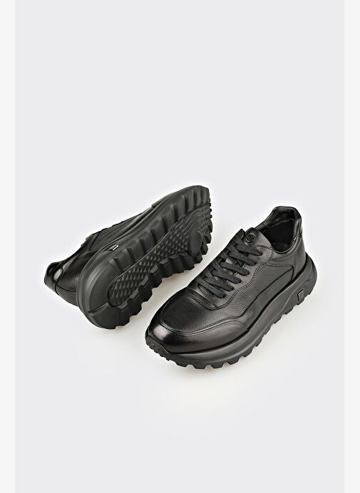 Siyah Deri Erkek Spor Ayakkabı - Görsel 4
